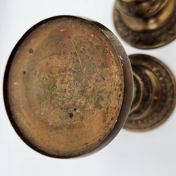 1950s IMA Brass and Green Marble Candle Holders Set (2) Made In India - Picture 3 of 12